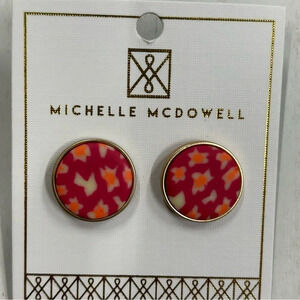 Michelle McDowell Fierce and Fine Berry Mavery Earrings 1” Studs NWT orange/pink